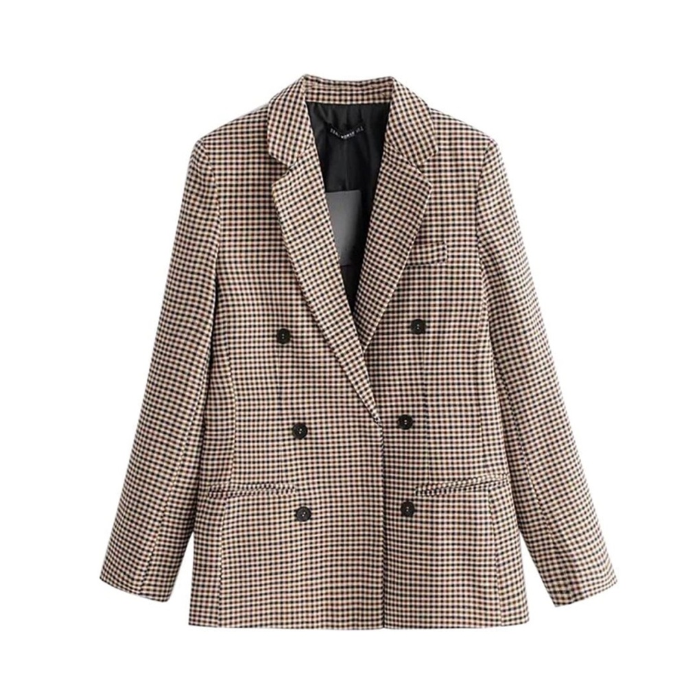 Double breasted plaid blazer